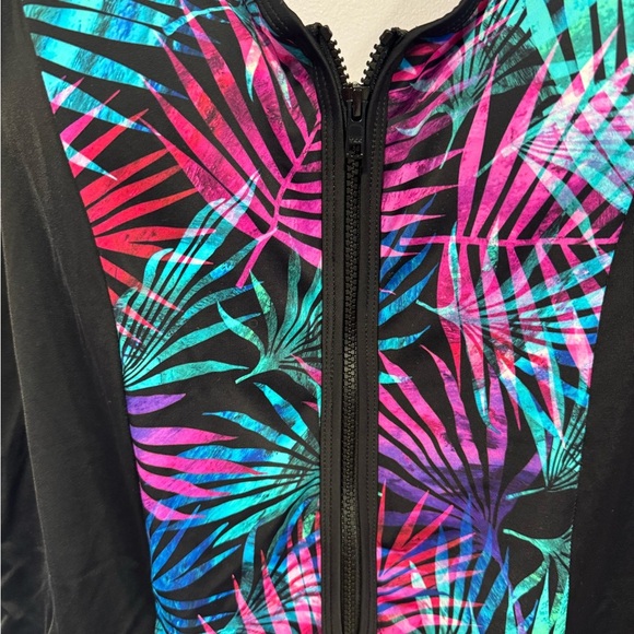 Swimsuits for All tropical zipper front one piece swimsuit - Picture 2 of 4